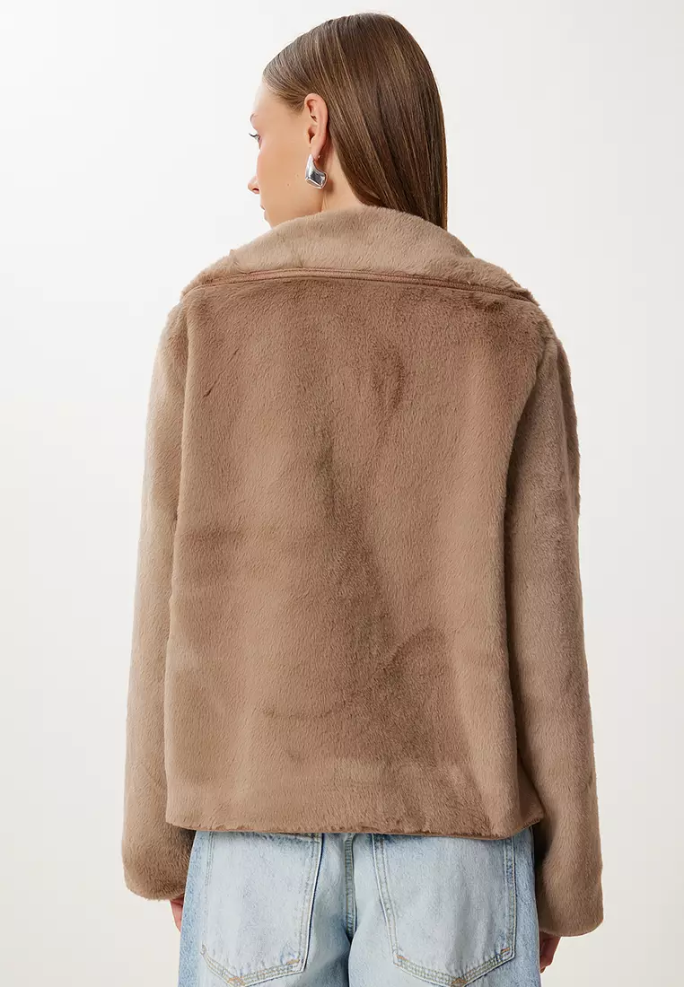 Women's Beige Brown Double Sided Polo Collar Jacket Kt00015
