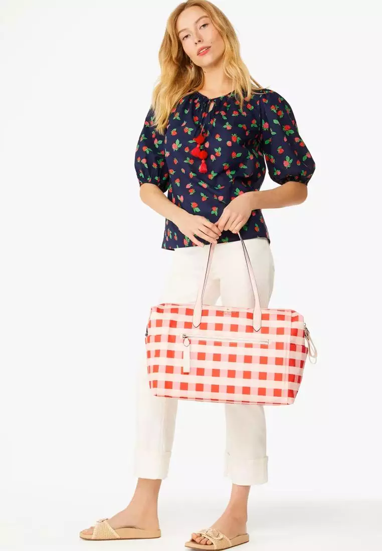 Kate Spade Chelsea Gingham Weekender Pink Multi