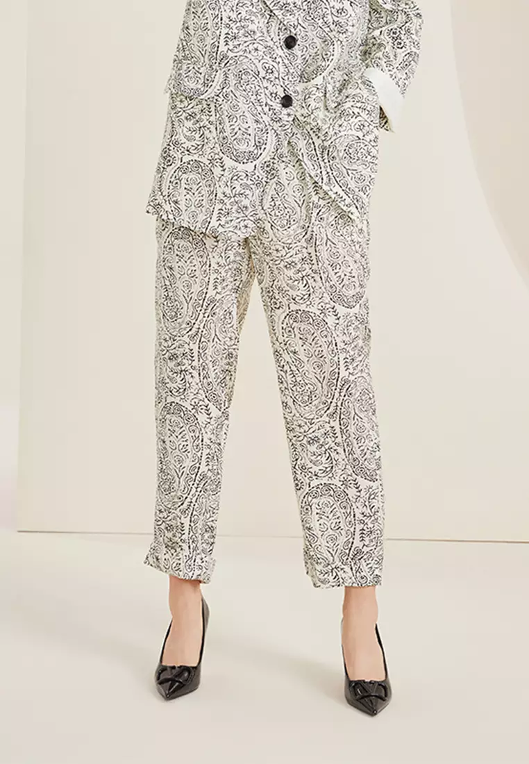 White Floral Wide Leg Formal Pants