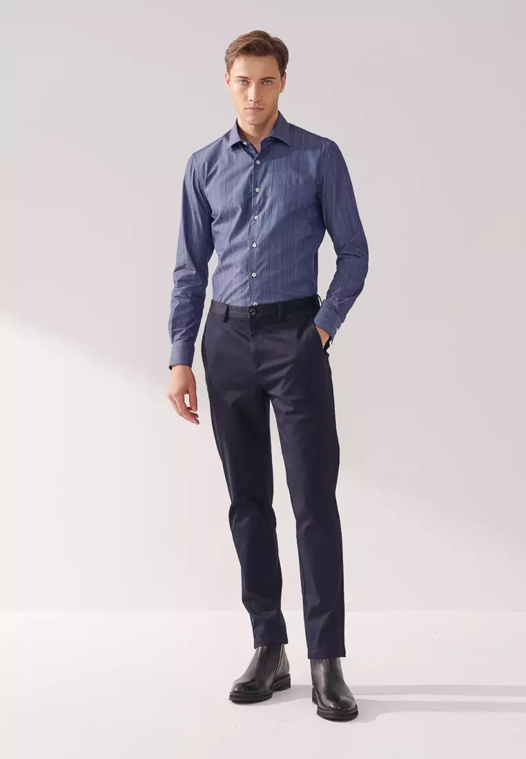 Navy Side-seam Slim Fit Stretch Chinos