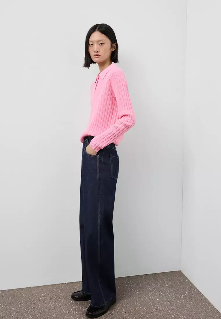 Polo-Neck Ribbed Sweater