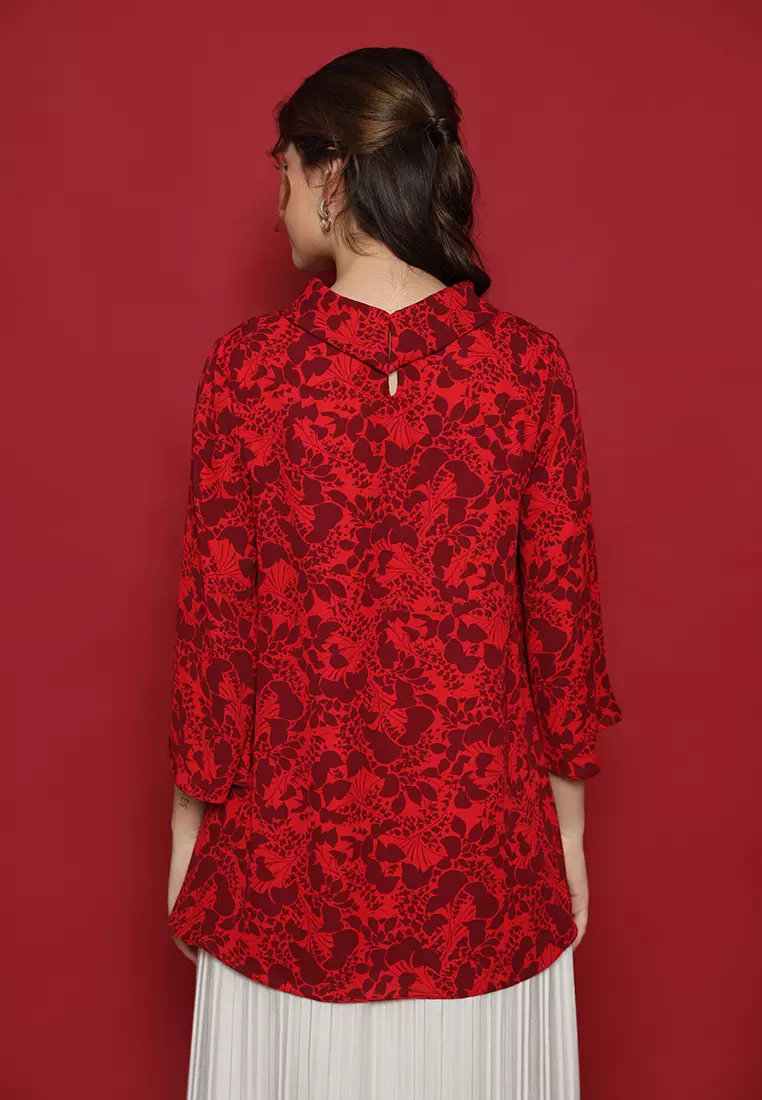 Floral Draffery Blouse In Red By Brilliant Girl Warna MERAH