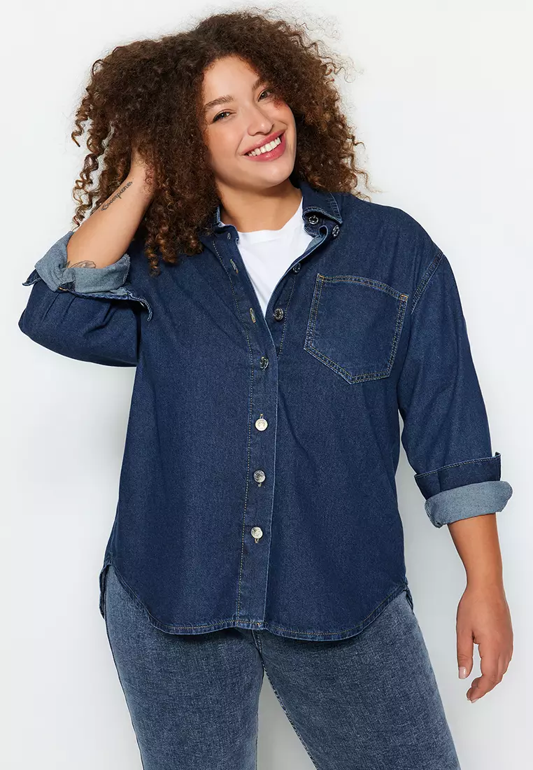 Plus Size Basic Denim Shirt