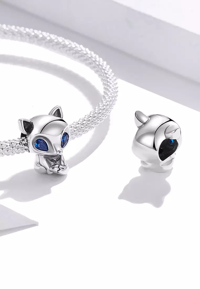 Solid 925 Sterling Silver Blue Eyed Fox Charm