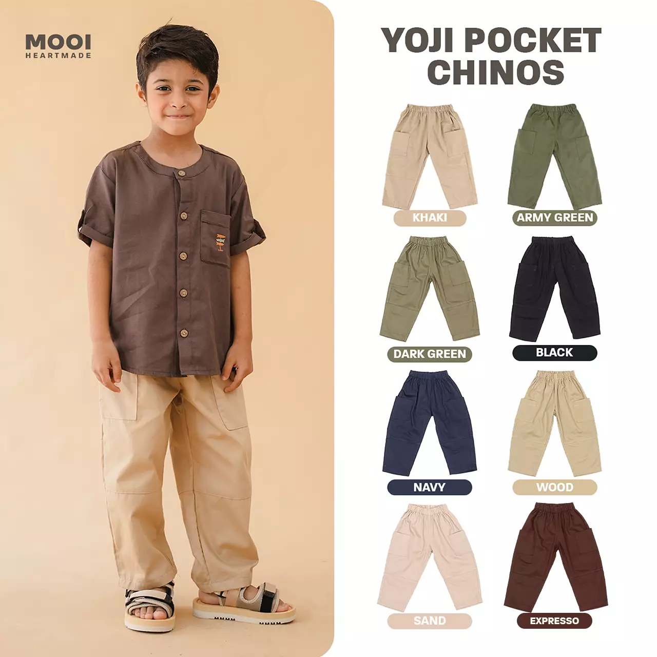 Mooi Celana Panjang Chinos Anak Yoji Pocket Pants - Army Green