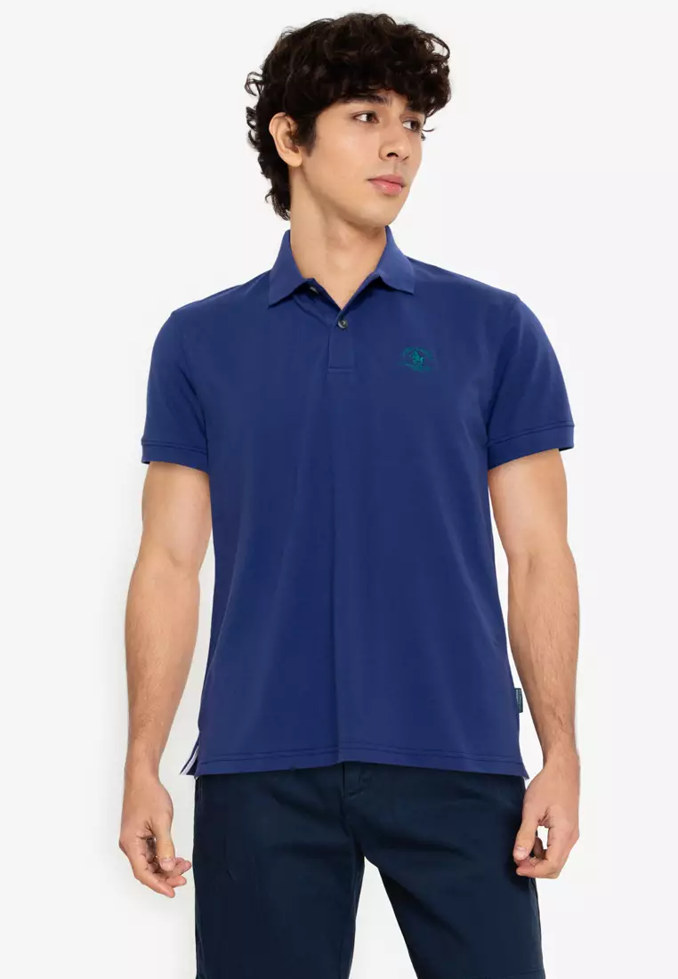 Blue plain polo clearance shirt