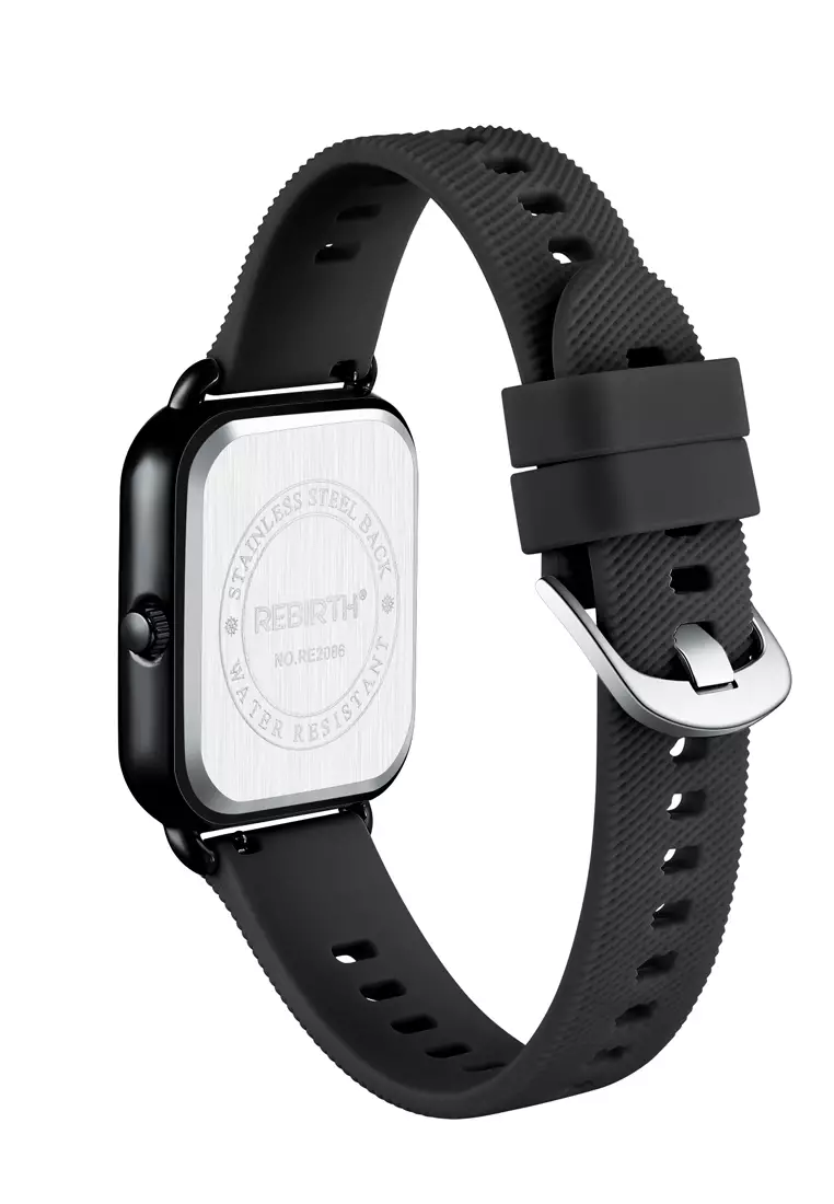 Jam Tangan Wanita Original Square Anggun Tali Silikon Anti Air Hitam
