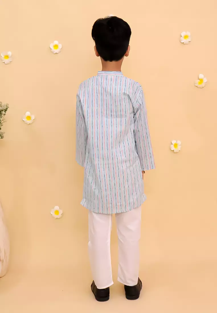The Mom Store Megh Malhaar Boys Floral Print Jacket And Kurta Pajama Set - Light Blue