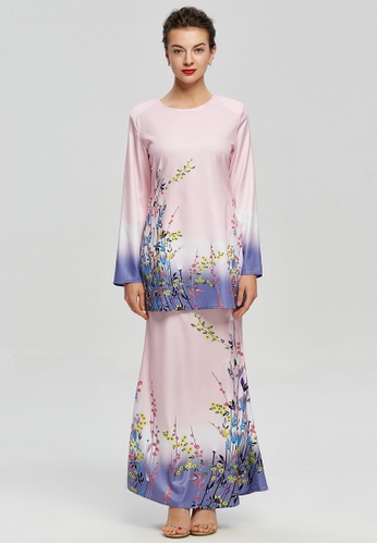 Buy Joy of Spring Floral Prints Kurung from Era Maya in pink and Purple only 259