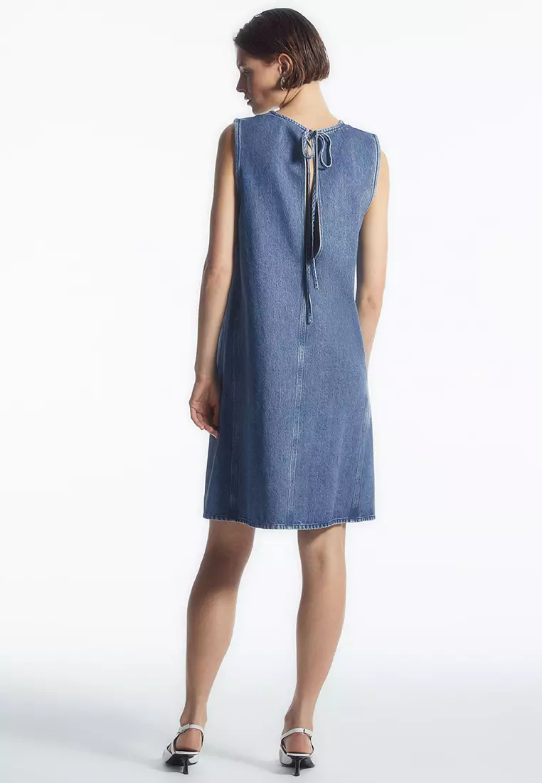 Paneled Denim Shift Dress