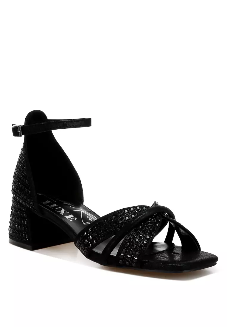 Buy London Rag Low Block Heel Rhinestone Sandals in Black 2025