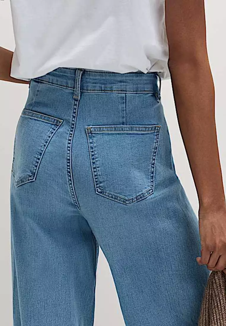High Waisted Wide Leg Ankle Grazer Jeans