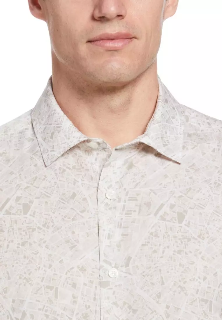 Untucked Road Map Print Long Sleeve Button-Down Shirt