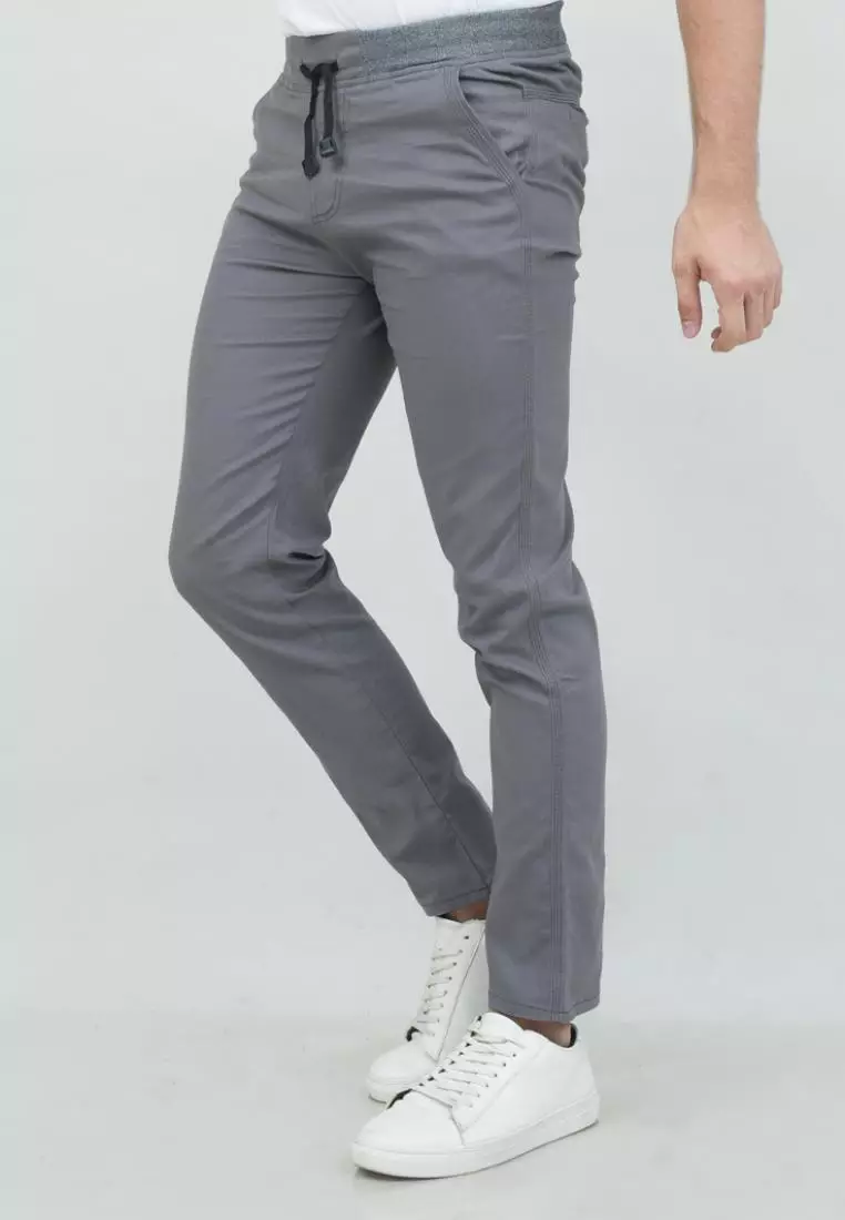 Celana chino panjang cino slim fit PINGGANG KARET Abu abu houseofcuff