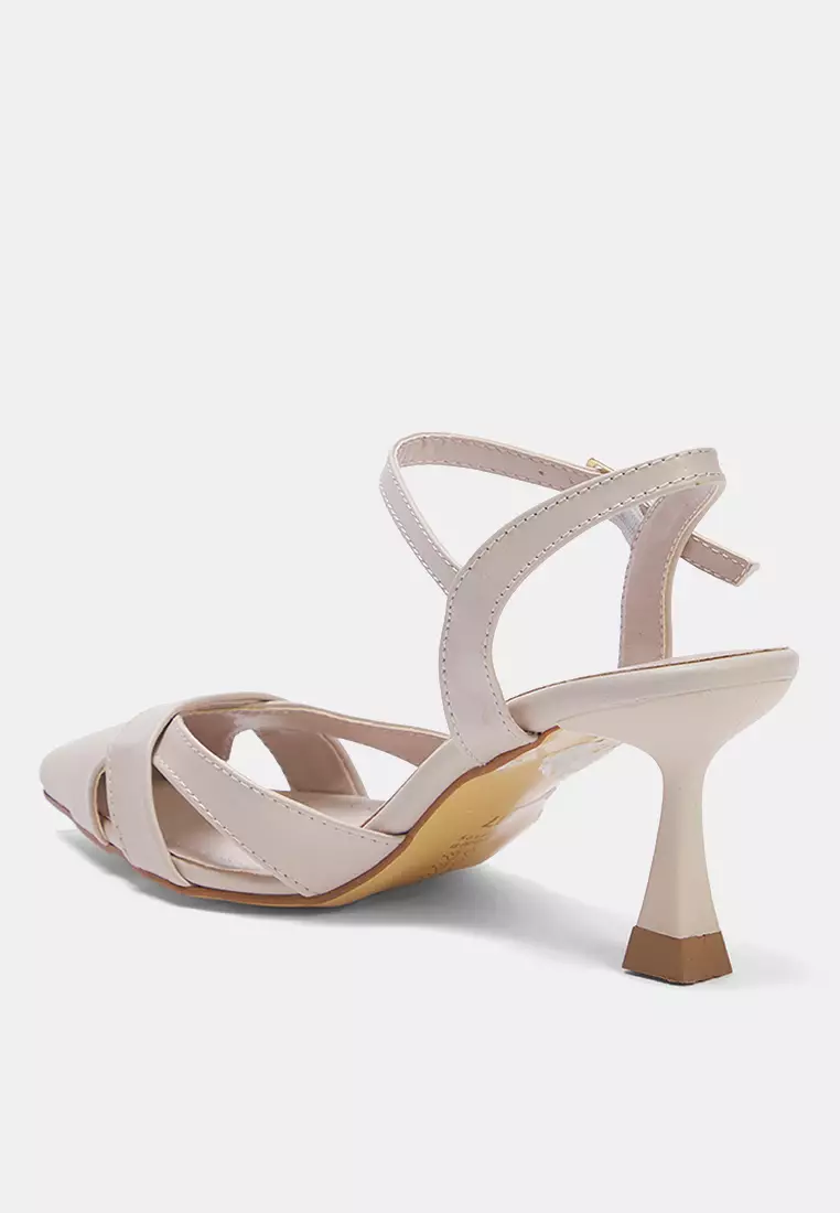 Beige Cut Out Detailed Pointed Toe Women's Classic High-Heeled Shoes Takss25To00029