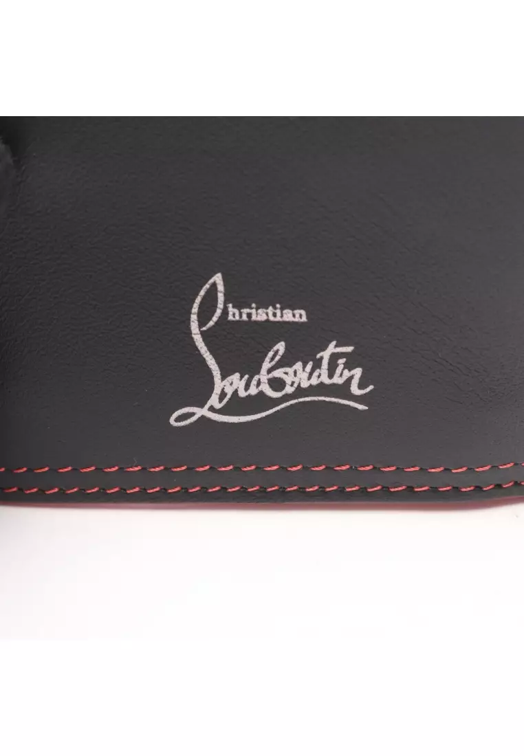 Pre-Loved CHRISTIAN LOUBOUTIN Bi-fold wallet leather black Red