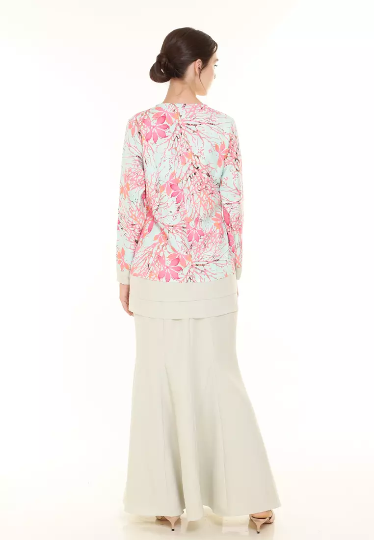 Ivy Kurung Modern layers Printed in Mint Green