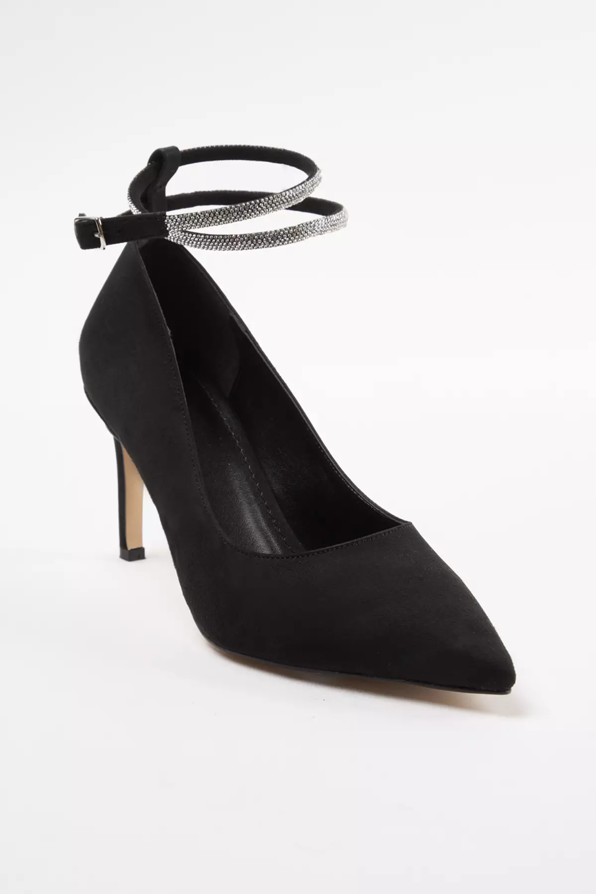 Women's Classic Black Thin Heeled Evening Shoes - Ankle Strap