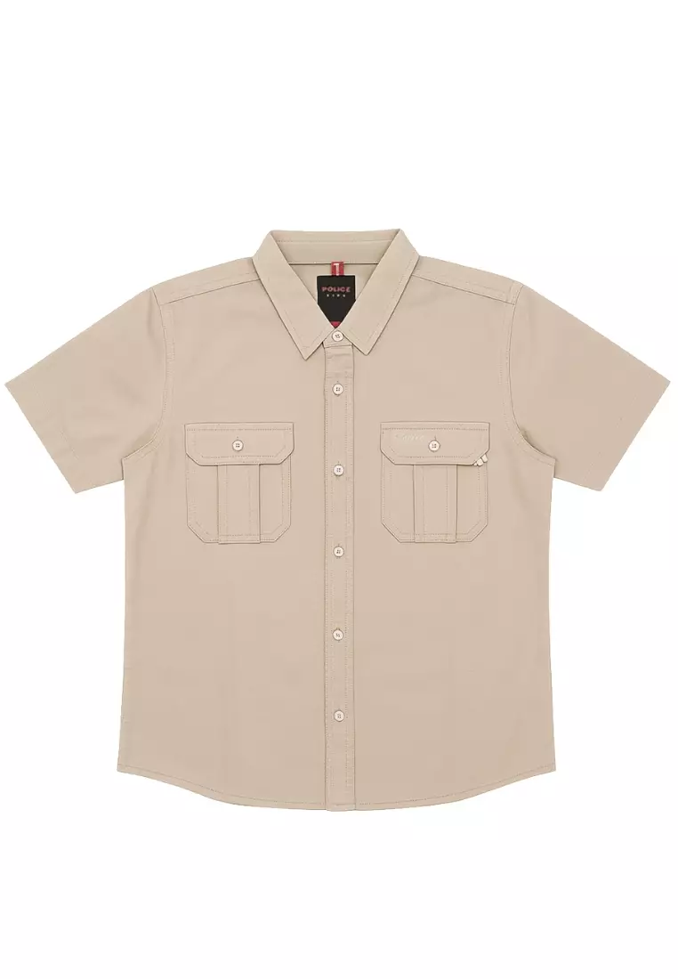 POLICE Kemeja Polos Cotton Kantong Dua Anak Laki Laki