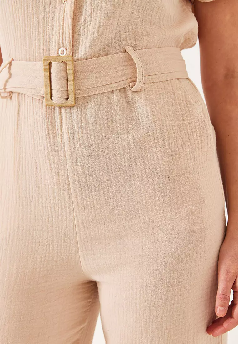 Women's Premium Belted Muslin Jumpsuit 90020 60271029