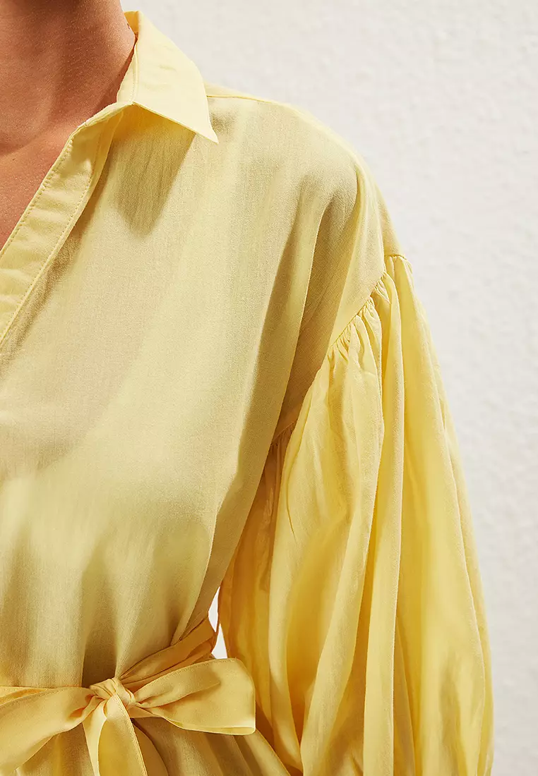 Woven Balloon Sleeve Beach Dress