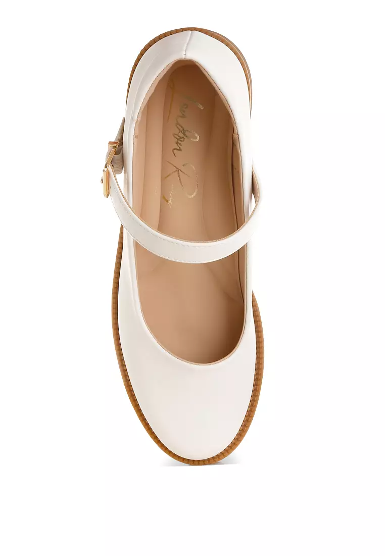 Faux Leather Mary Jane Shoes in White