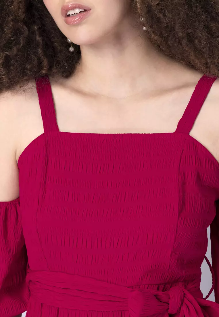 Pink Strappy Cold Shoulder Midi Dress