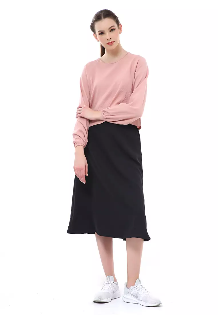 Albertine Blouse Atasan Wanita Lengan Panjang Desain Balon Material Crinkle ORIGINAL - Pink