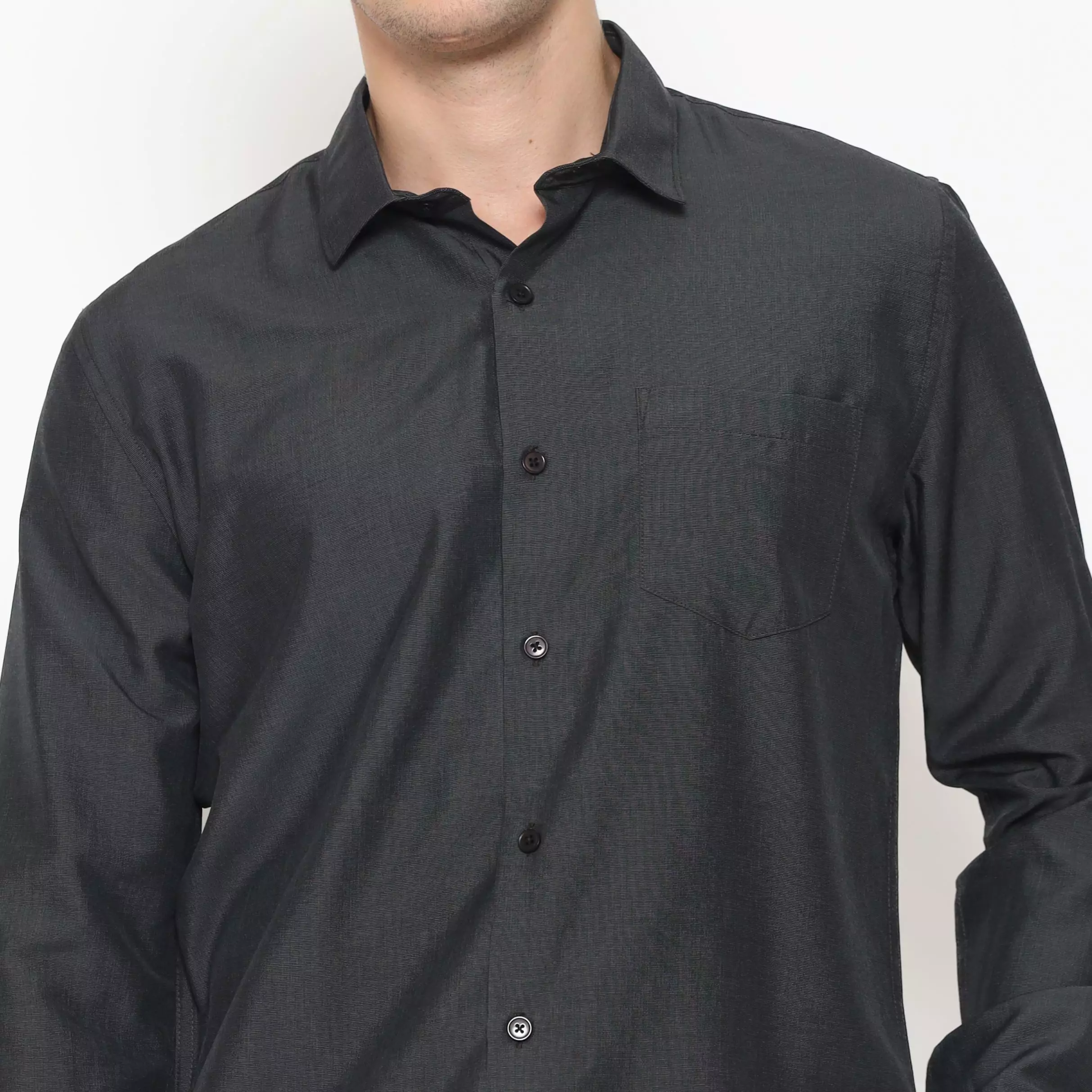 MAGINOT Kemeja Pria Basic Polos Panjang CHARCOAL