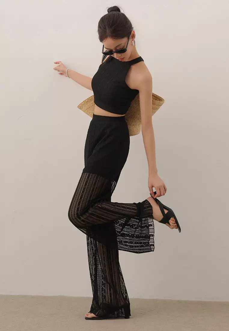 Sheer Straight Leg Overlay Pants With Inner Shorts