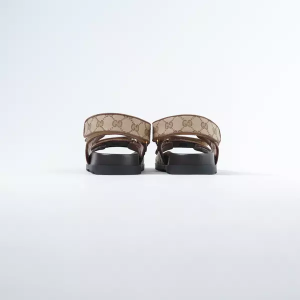 Sandal GUCCI GG GHW MONOGRAM BEIGE BROWN STRAP SANDAL 100% ORIGINAL