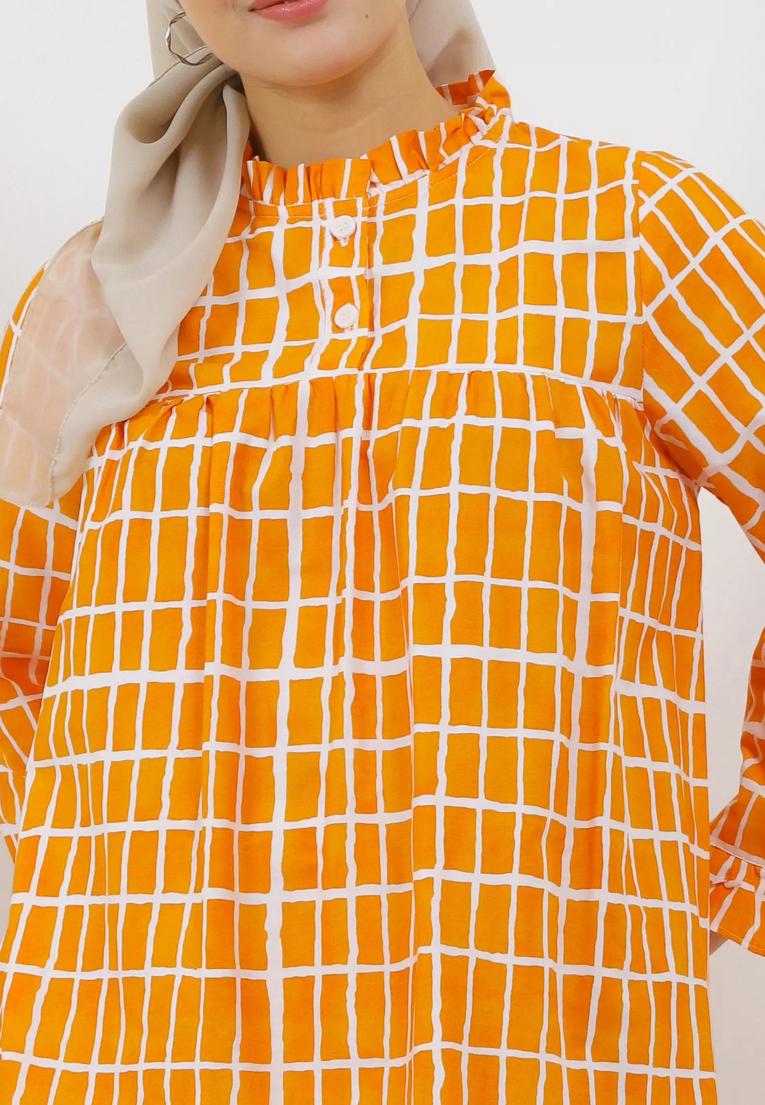 MFMW Balyui Tunik Orange Motif Kotak
