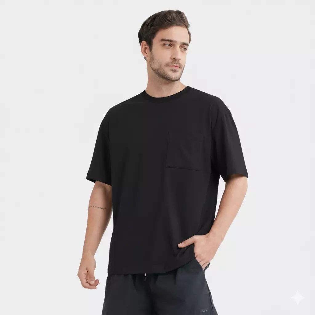 CELCIUS Kaos Pocket Oversize Lengan Pendek LIN001638C Hitam