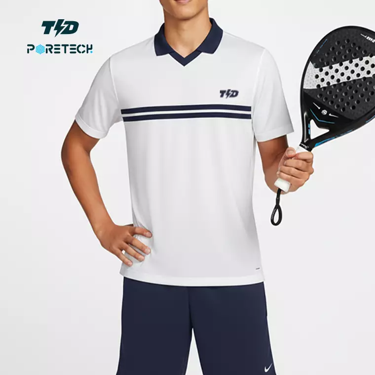 TDACTIVE Kaos Polo Padel Tenis dry fit PORETECH ringan cepat kering "navy lines" MSB16