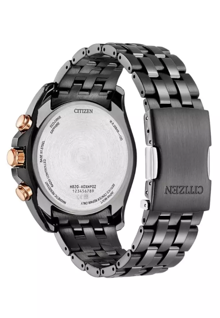 Citizen Eco-Drive Chronograph Black Stainless Steel Strap Men Watch AT9128-87X