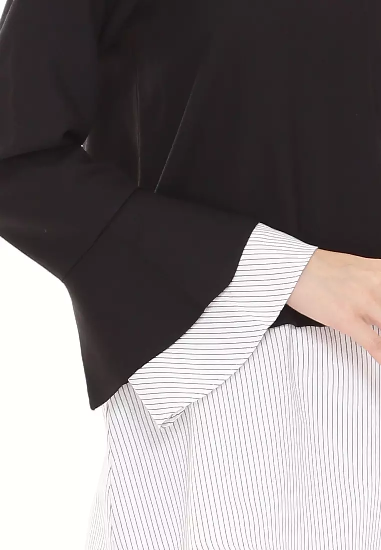 Zalia Top Plain Stripe Cotton Top in Black