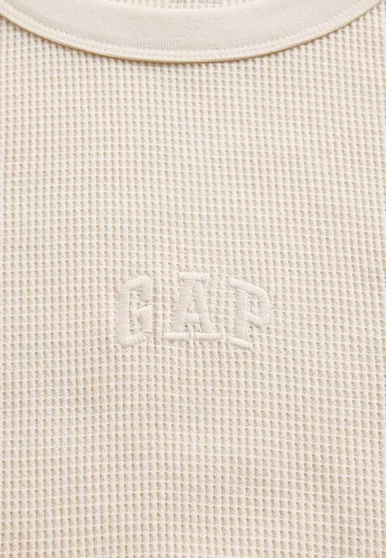 Terry Long Sleeves Waffle Logo Crew Neck Top