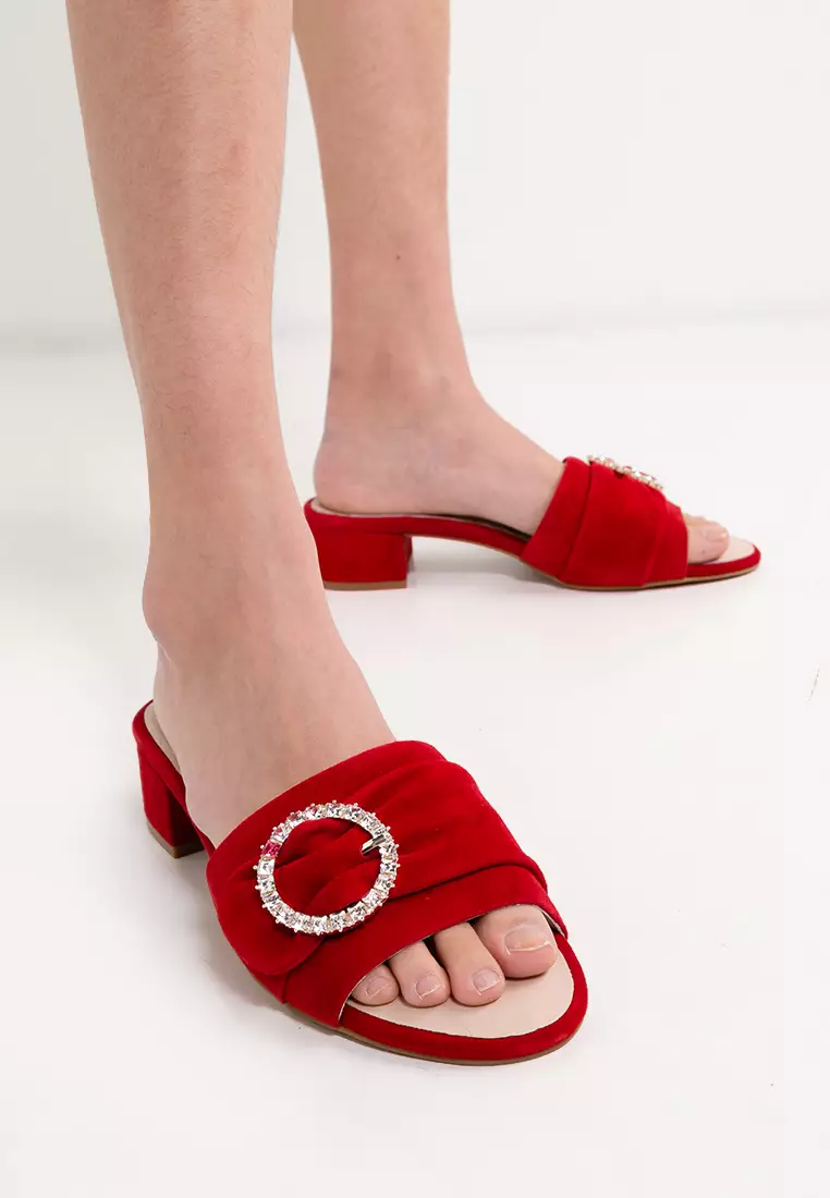 Discount on HOPE ROSA  shoes - SKU: Hope Rosa Goddess Red Crystal Suede Slide Sandals