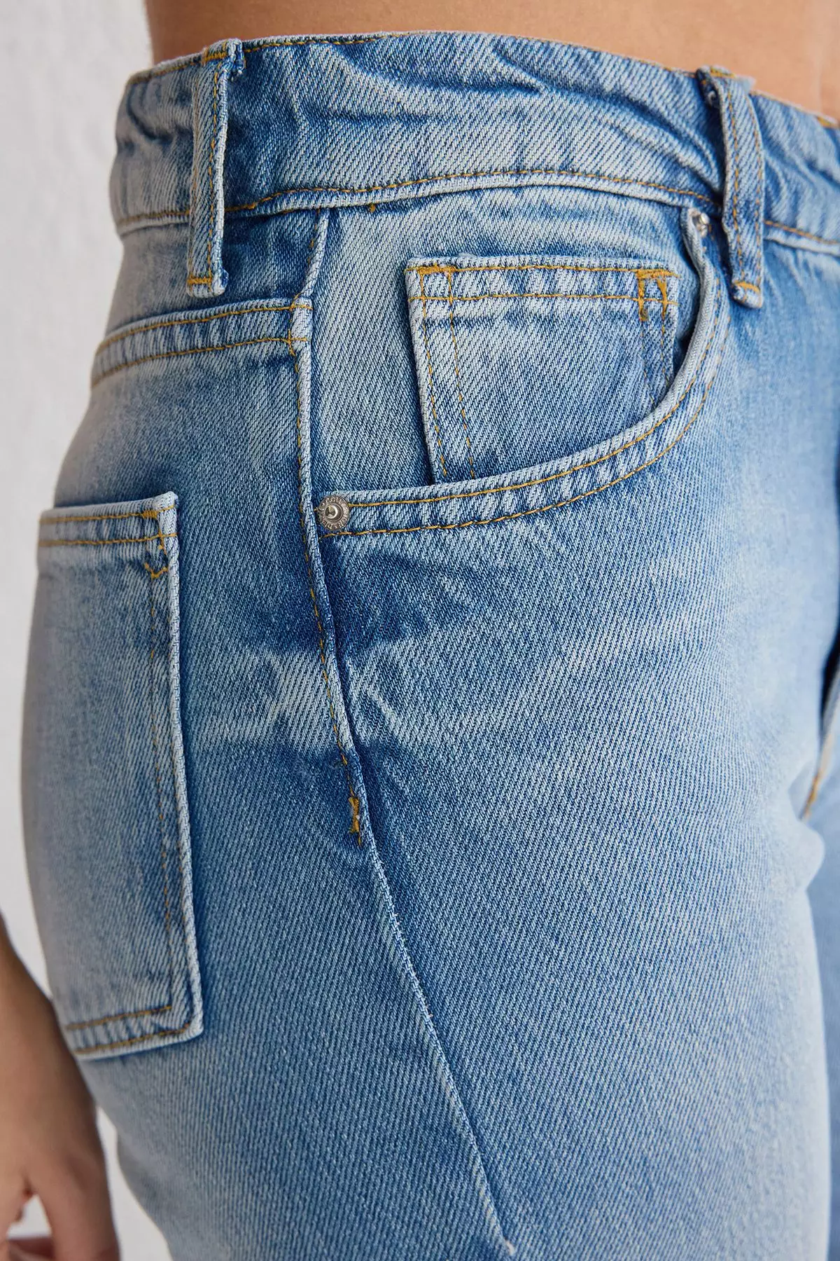 Blue Plain Wide Leg High Waist Denim Jeans