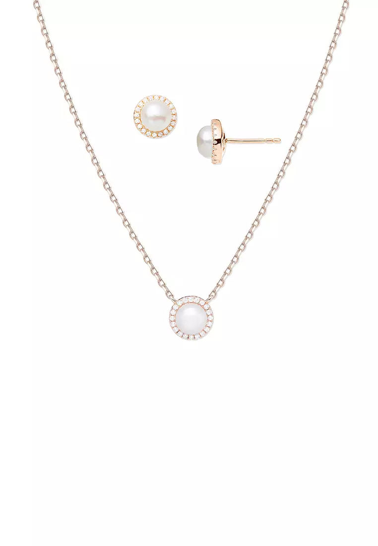 Grossé 寶貝兒純銀: 925純銀，玫瑰金色，淡水珍珠，鋯石穿孔耳環 GS60501
