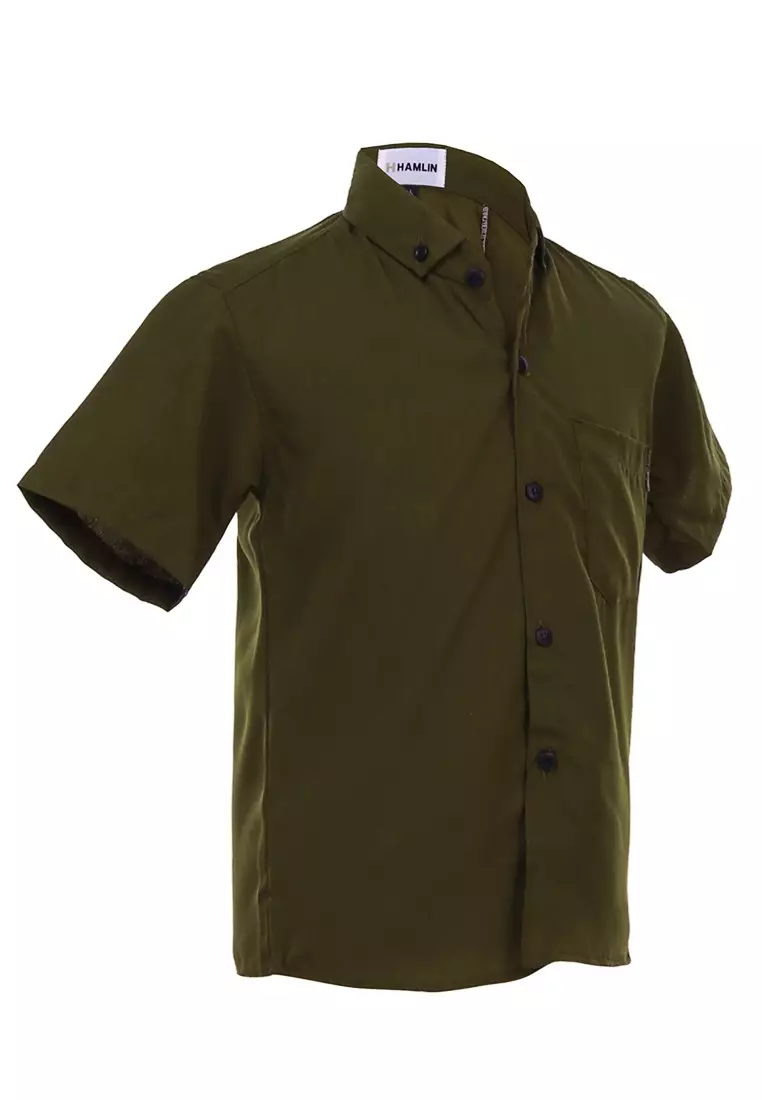 Juste Kemeja Formal Anak Laki-laki Lengan Pendek Motif Polos Kids Shirt Comportable Material Cotton ORIGINAL - Army Green