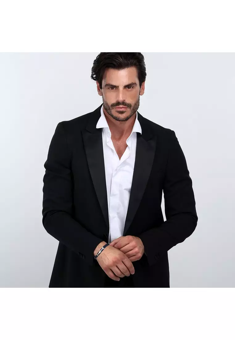 Maserati Jewels 220mm Men's Leather Stainless Steel Bracelet, Blue, JM422AVE10 (Adjustable)