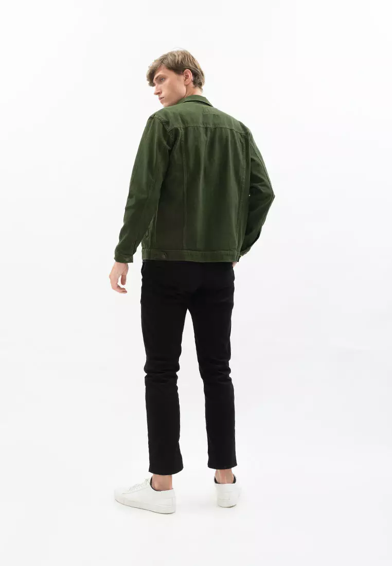 Houseofcuff Jaket Jeans Pria Polos Tebal Dilan Jaket Denim hijau tua