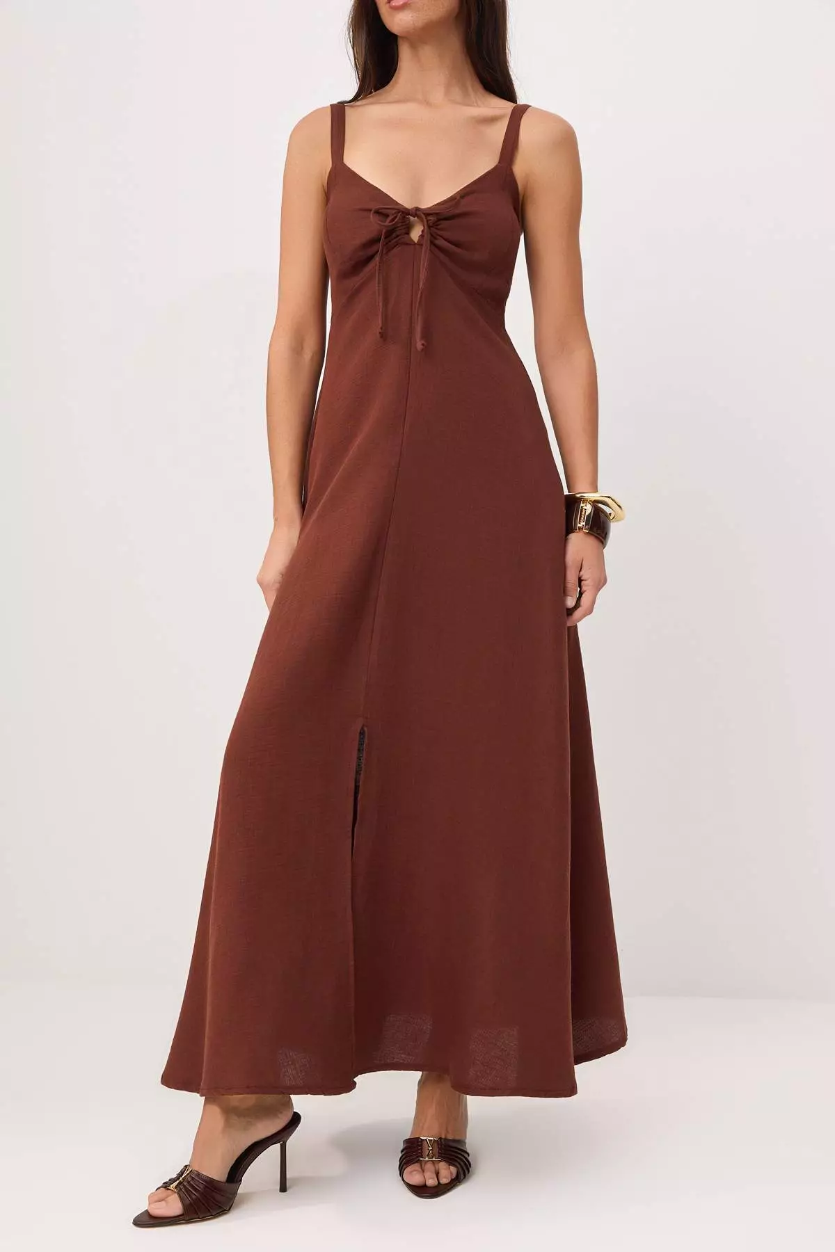 Buy Trendyol Light Brown Linen Cross Back Strap Maxi Woven Dress ...