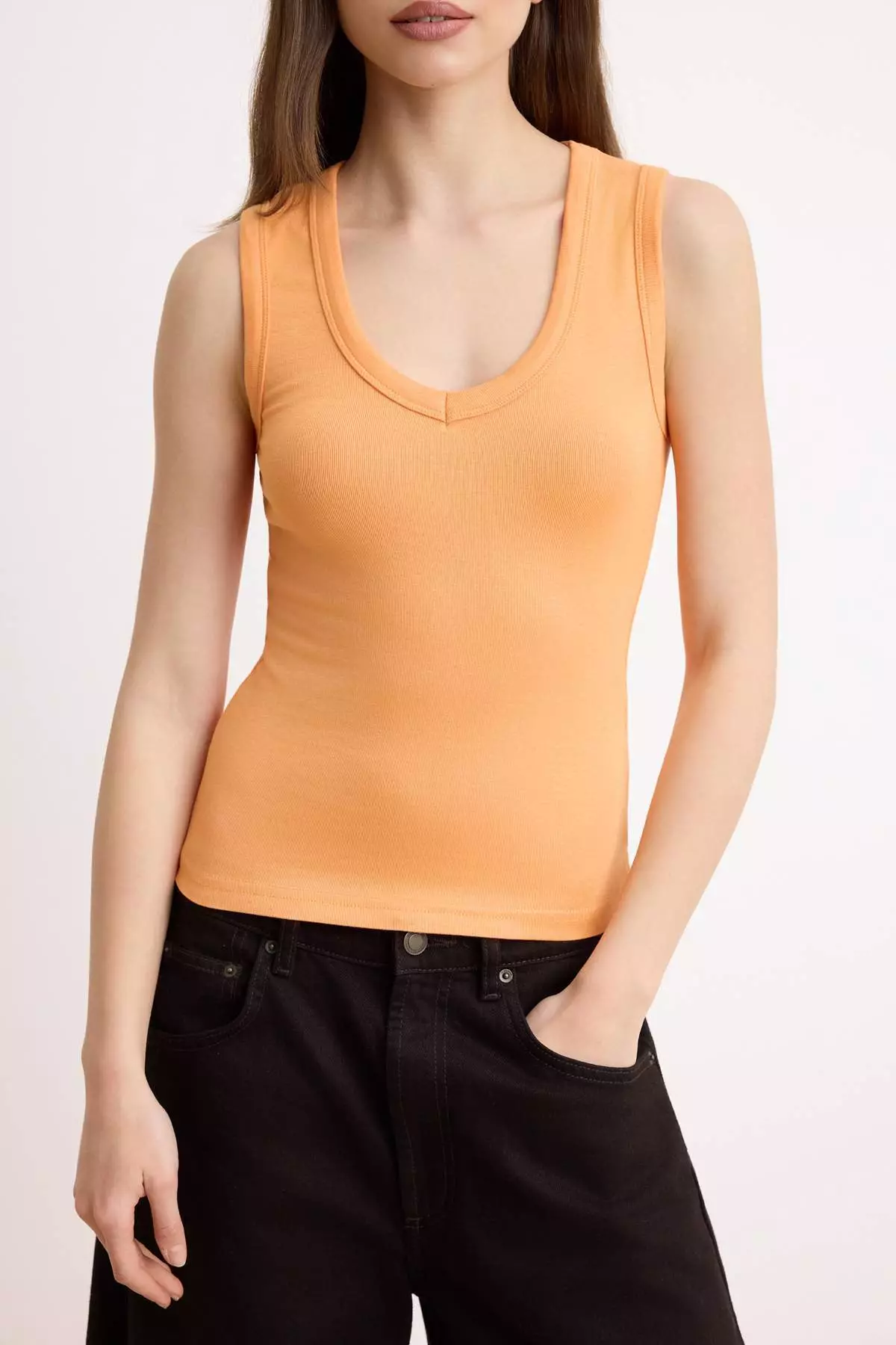 Orange Fitted/Sleeveless Stretchy Knitted Undershirt Twoss25Al22