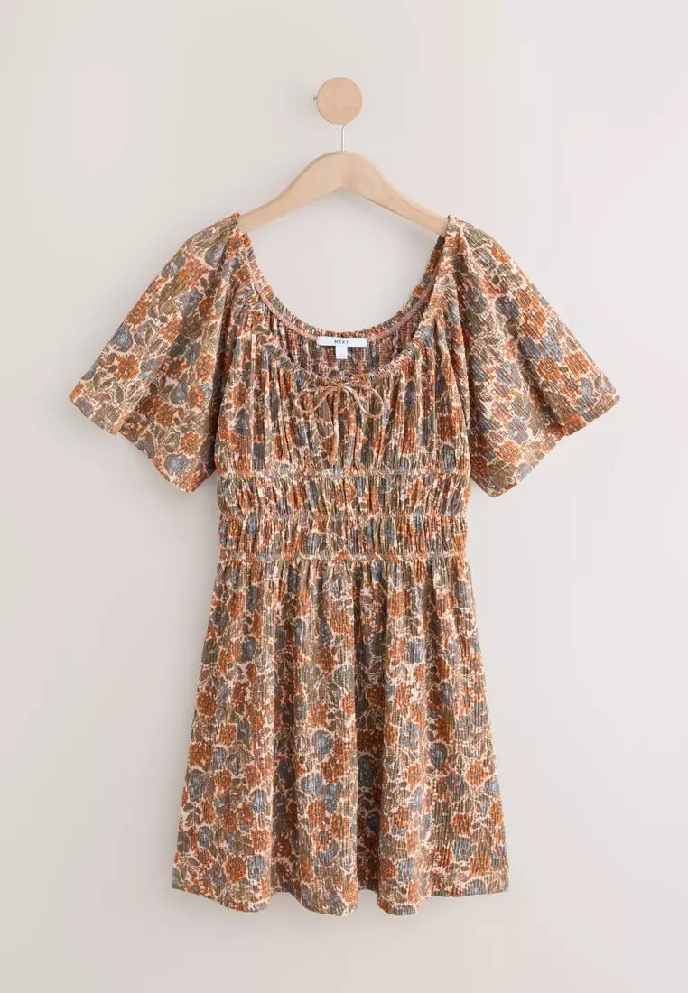 Short Sleeve Tie Front Jersey Mini Dress