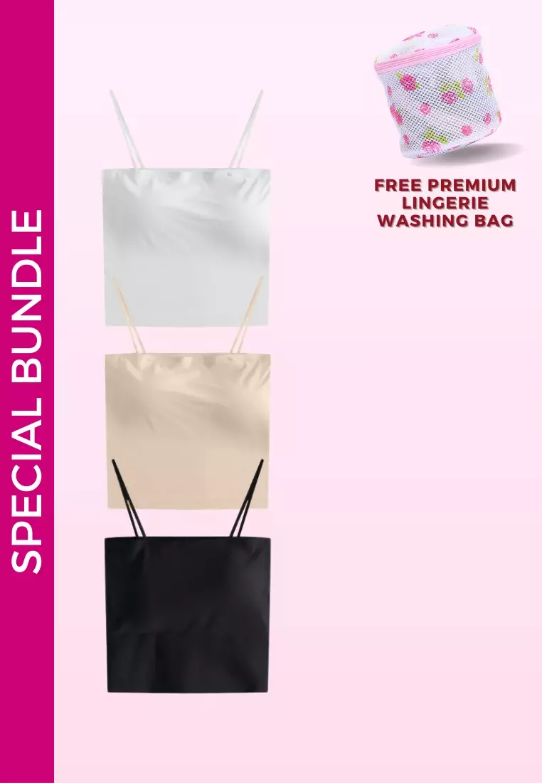 3 Pack Premium Arina Ice Silk Bralette Inner Top Tube in White, Nude and Black