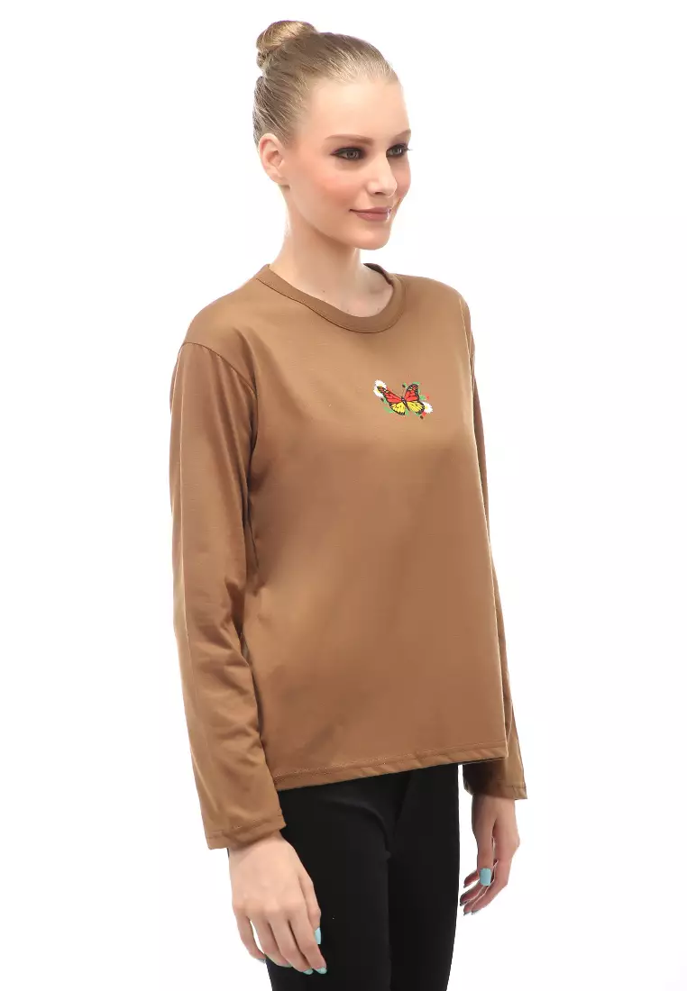 Dreama Kaos Oversized Long Sleeves Atasan Wanita Relaxed Fit - Mopan Flower Butterfly