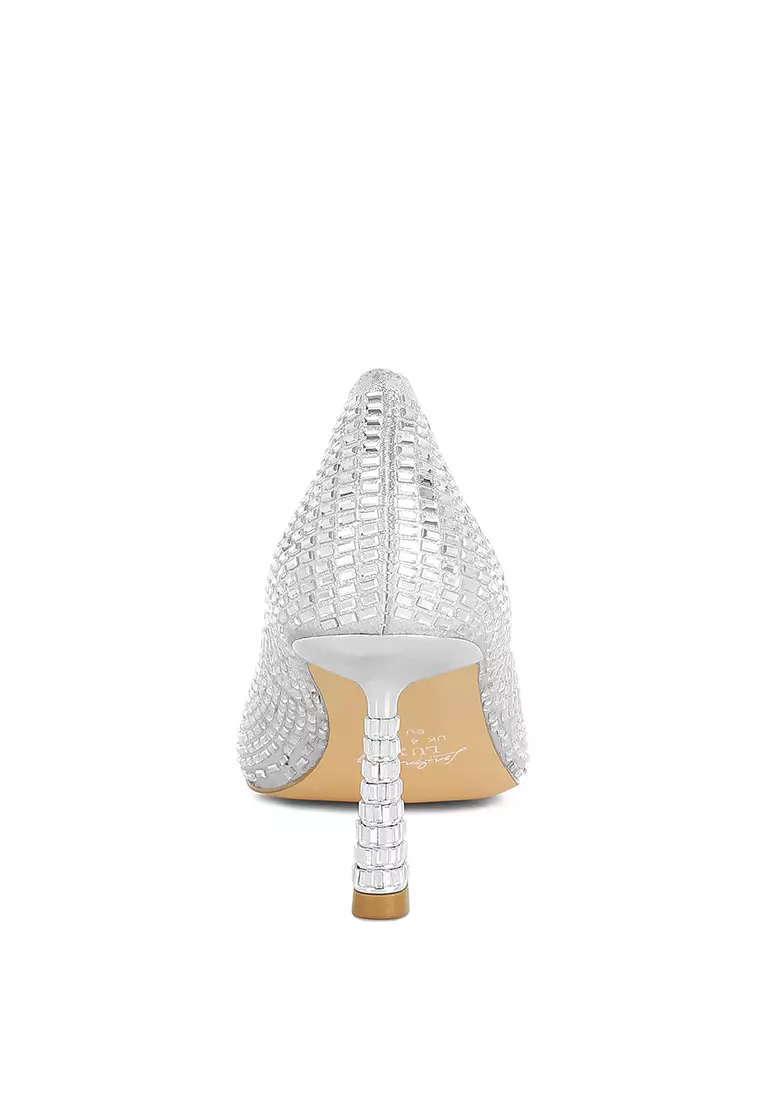 Sepatu Pumps Berhias Berlian Imitasi Warna Perak