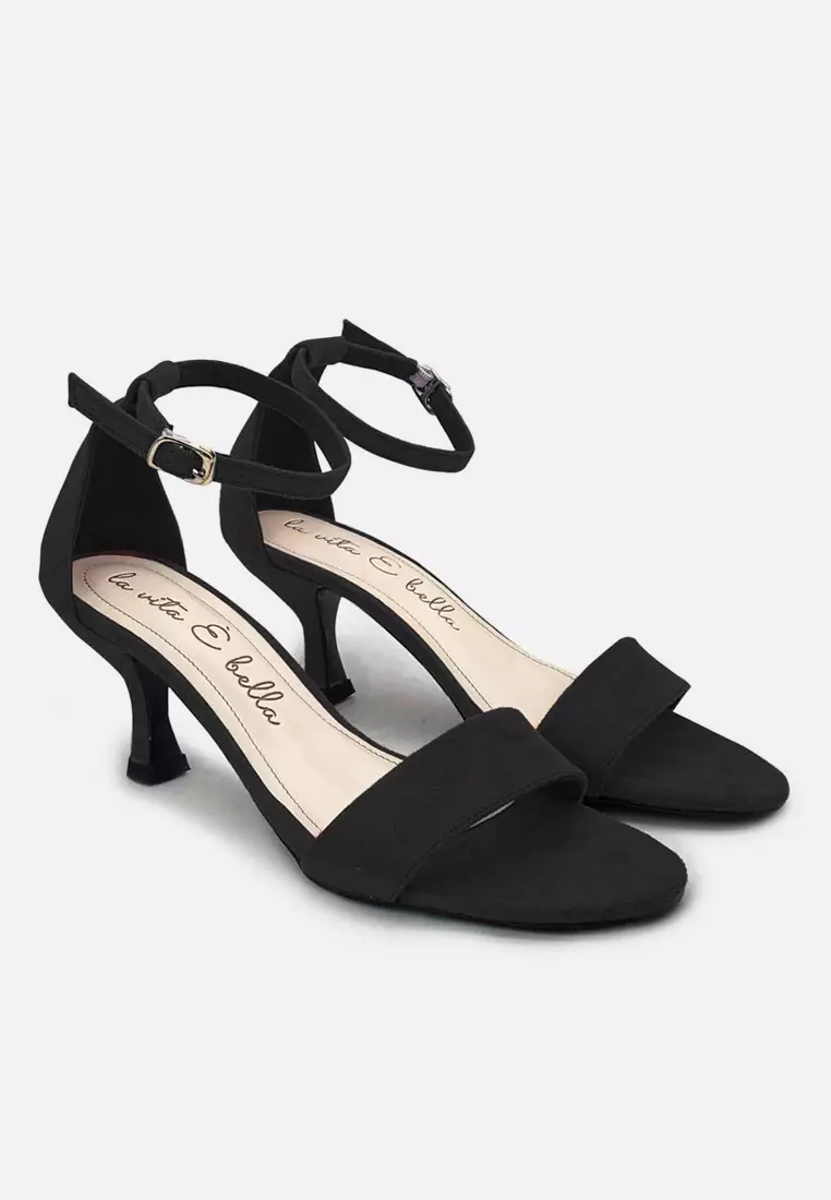 Blanche Sandal Ankle Strap Kitten Heels Suede Velvet